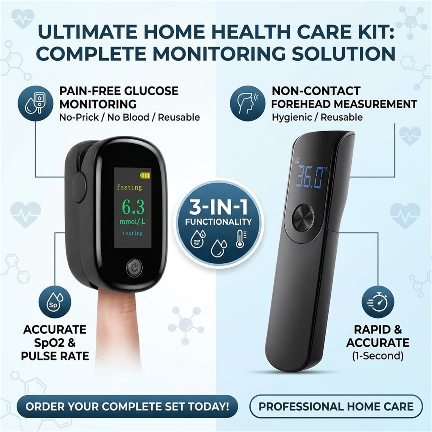 3 in 1 Health Monitor Kit,2-in - Pulse Oximeter review and price